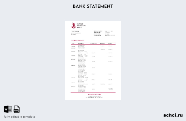 цифровая загрузка шаблона словесной версии выписки Национального банка Гавайев